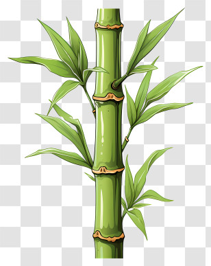 Hand Drawn Bamboo Stem - Illustration Of Green Bamboo Stalk With Leaves Transparent PNG