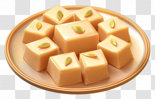 Kaju Katli - Delicious Caramel Sweets On Plate Transparent PNG