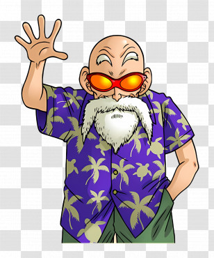 Master Roshi - Old Man Waving In Floral Shirt Transparent PNG