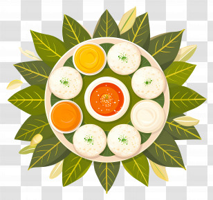 Idli - Traditional Food Platter With Leaves Transparent PNG