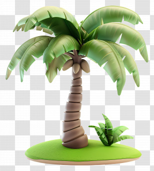 3d Tree - Cartoon Palm Tree On Green Island Transparent PNG