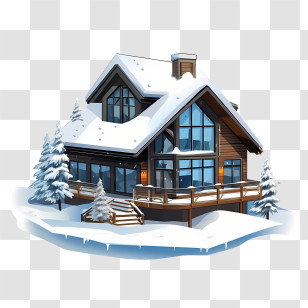 Winter House - Modern Snowy House With Wooden Architecture Transparent PNG