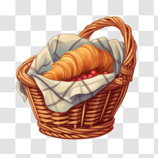 Croissant Bread - Wicker Basket With Fresh Croissant Transparent PNG