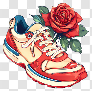 Running Shoes - Red Sneaker With Rose Artistic Illustration Transparent PNG