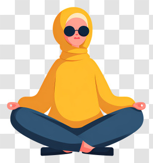 Hijabi Woman Meditating Asana Position - Woman Meditating In Yellow With Sunglasses Transparent PNG