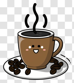 Coffee - Cute Coffee Cup With Smiling Face And Coffee Beans Transparent PNG