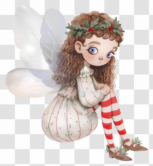 Christmas Fairy - Adorable Christmas Fairy With Holly Crown Transparent PNG