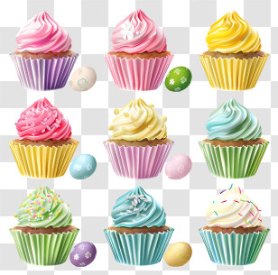 Easter Sunday - Festive Colorful Cupcakes With Easter Eggs Transparent PNG