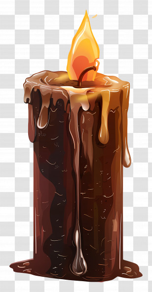 Candle - Dripping Candle With Glowing Flame In Brown Wax Transparent PNG