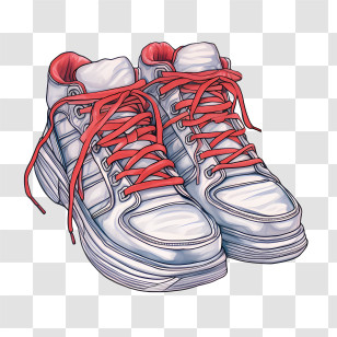 Sneakers - White Sneakers With Red Laces Illustration Transparent PNG