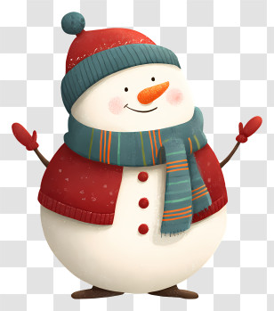 Snowman Wearing Christmas Clothes - Snowman With Scarf In Winter Transparent PNG