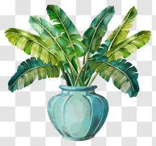 Cartoon - Banana Plant In A Blue Ceramic Pot Transparent PNG