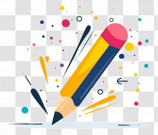 Colored Pencil - Decorative Yellow Pencil With Colorful Splash Transparent PNG