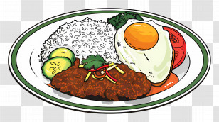 Nasi Kandar - Plate Of Rice, Fried Egg, And Spiced Meat Dish Transparent PNG