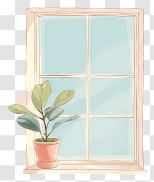 Window - Window With A Potted Plant In Minimalist Style Transparent PNG