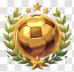 Golden Football Ball - Golden Soccer Ball Trophy With Stars And Laurel Wreath Transparent PNG