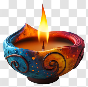 Diwali Lamp - Artistic Decorative Candle With Flame Transparent PNG