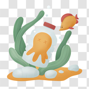 Cartoon Octopus - Cartoon Sea Scene Highlighting Plastic Pollution Transparent PNG