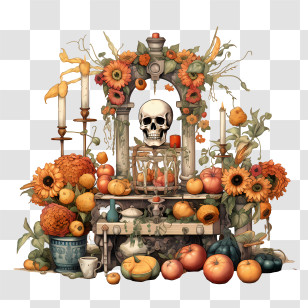 Ofrenda - Skull And Flowers Altar For Day Of The Dead Transparent PNG