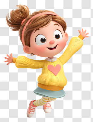 Baby Girl Jumping - Animated Girl In Yellow Sweater Transparent PNG