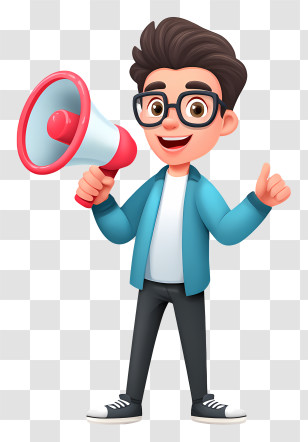 Man Holding Loudspeaker - Man With Glasses Holding Megaphone Transparent PNG