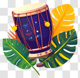 Small Drum - Blue Cultural Drum With Tropical Leaf Art Transparent PNG
