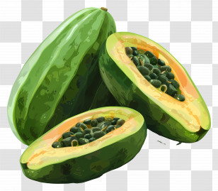 Green Papaya - Illustration Of Papaya Fruits With Sliced View Transparent PNG