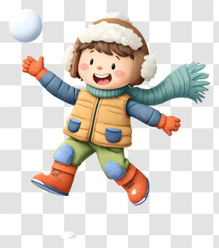 Cartoon Boy In Winter - Cheerful Snowball Fight Kid Transparent PNG