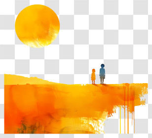 Children Silhouette - Two Children And A Sun In A Scenic Landscape Transparent PNG