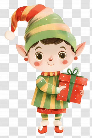 Christmas Elf - Cute Christmas Elf Holding A Gift Box Transparent PNG
