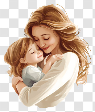 Mothers Day - Loving Mother And Child Illustration Transparent PNG