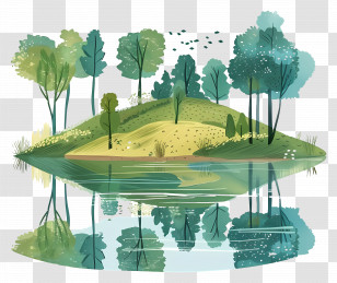Summer Park - Green Island With Water Reflection Transparent PNG