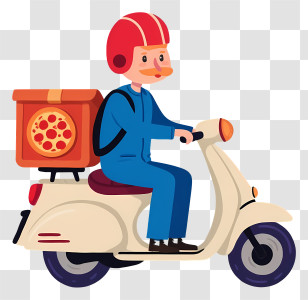 Food Delivery Service - Pizza Delivery On Scooter With Helmet Transparent PNG