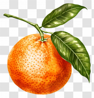 Orange Fruit - Orange Fruit With Leaves In Realistic Illustration Transparent PNG