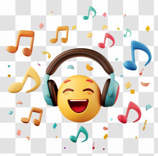 World Music Day - Happy Emoji With Headphones And Music Notes Transparent PNG
