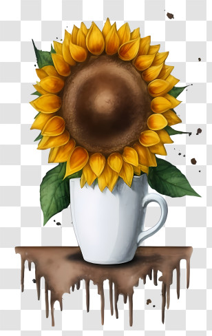 Vase - Sunflower In A White Cup With Dripping Coffee Transparent PNG