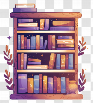 Cartoon Bookshelf - Cozy Bookshelf With Colorful Books Transparent PNG