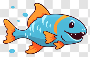Fish - Cartoon Blue Fish With Orange Accents Transparent PNG