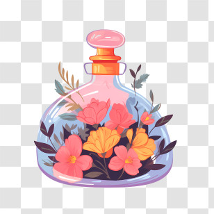 Perfume Bottle - Decorative Floral Potion Bottle Illustration Transparent PNG