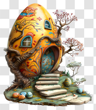 Easter Egg House - Colorful Egg-Shaped Fantasy House Transparent PNG