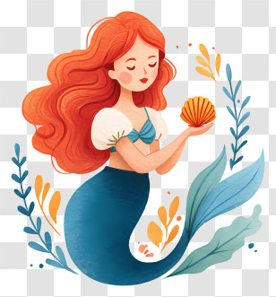 Mermaid Holding Seashell - Beautiful Mermaid With Shell Transparent PNG