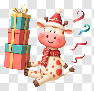 Giraffe Holding Christmas Gift Box - Cute Cow With Holiday Presents Transparent PNG