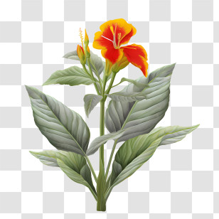 Canna Indica - Canna Lily Plant With Red And Yellow Flower Transparent PNG