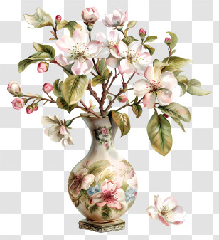 Blumen - Pastel Illustration Of A Flower Vase With Blooming Flowers Transparent PNG