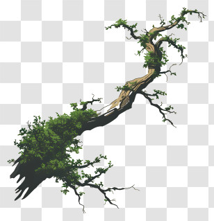 Branch And Moss - Leaf-Covered Branch In Natural Style Transparent PNG