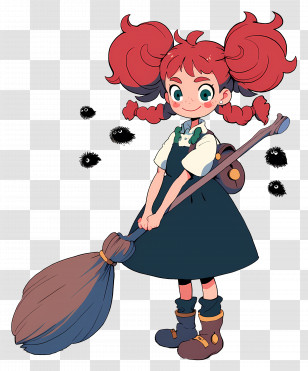 Witch With Broom - Cartoon Girl With Broom Character Transparent PNG