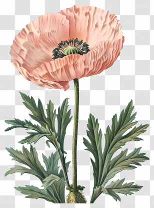Vintage Flower - Elegant Pink Poppy Flower Illustration Transparent PNG