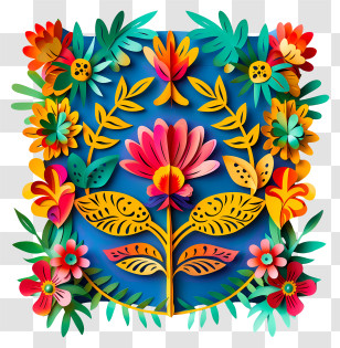 Cinco De Mayo - Colorful Paper Art Flowers And Leaves Transparent PNG