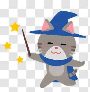Halloween - Cute Cat Wizard With Magic Wand Transparent PNG