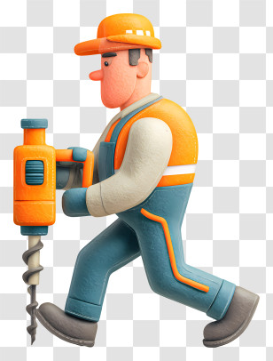 Road Worker Using Drilling Machine - Cartoon Construction Worker With Drill Transparent PNG